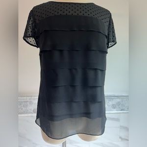 LOFT Swiss Dot Tiered Black Blouse Sz S